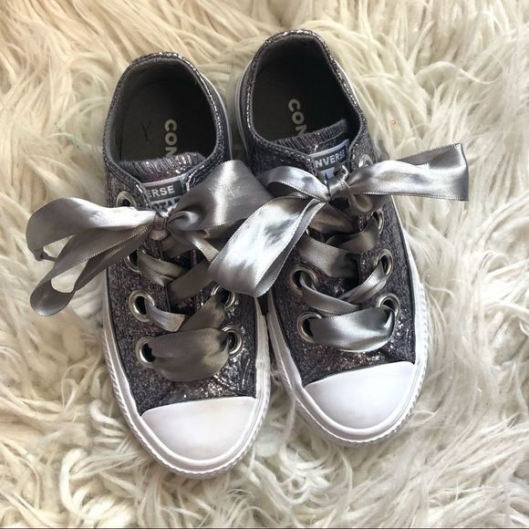 Converse Other - Converse Silver Chunky Grey Ribbon Low Top All Star Sneakers 11.5